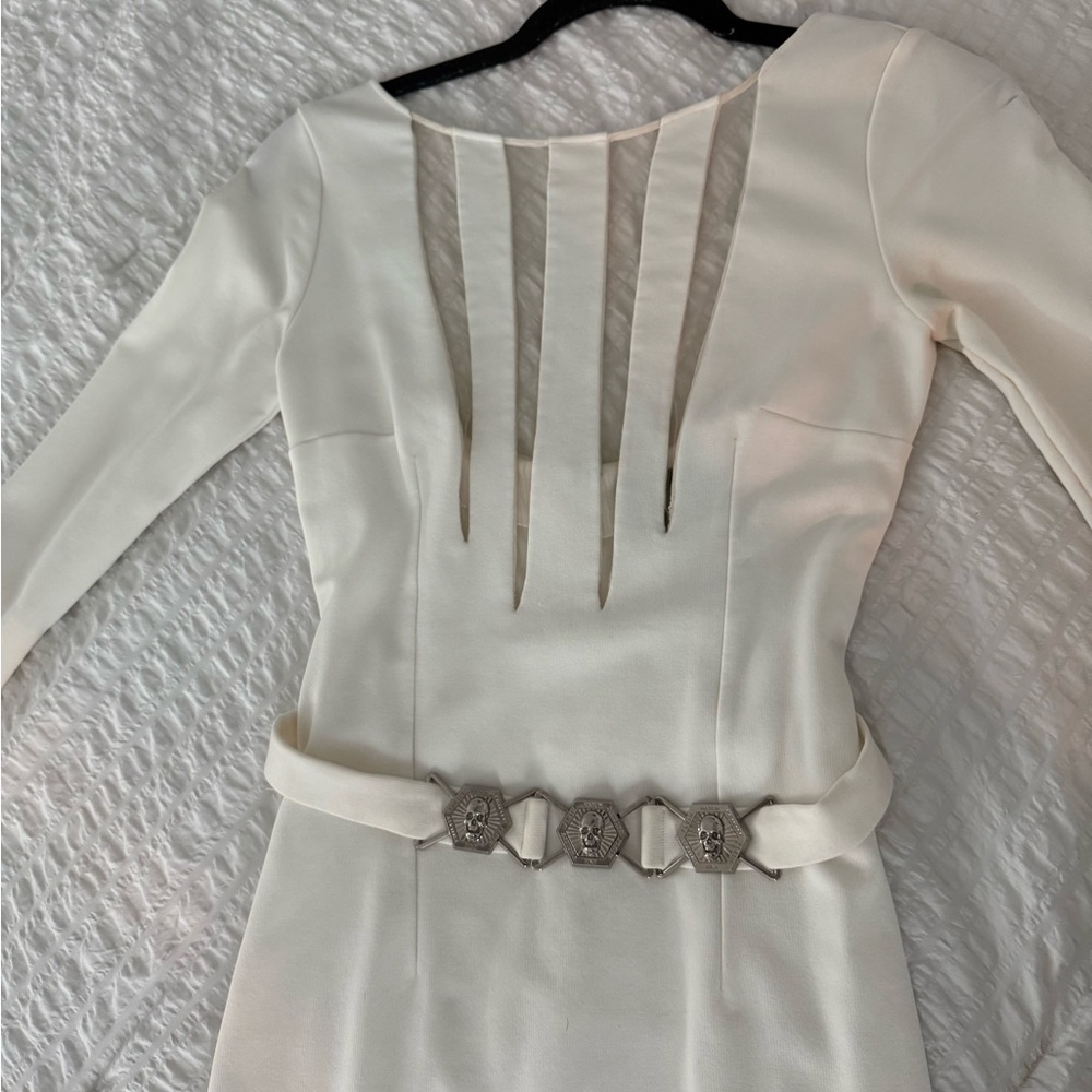 Philipp Plein Elegant White Long Sleeve Dress